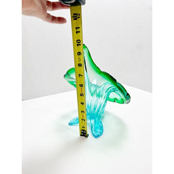 Murano Italian Blown Blue Green Turquoise Glass "Jack In The Pulpit" Vase - Picture 14 of 16